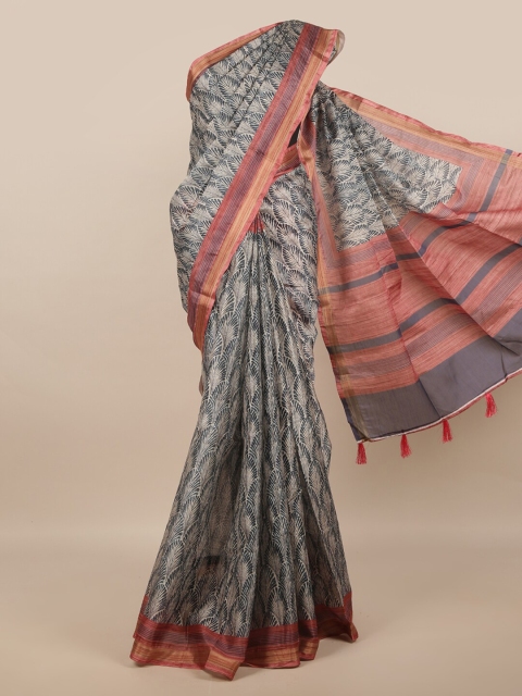 

Pothys Grey & Peach-Coloured Floral Jute Silk Saree