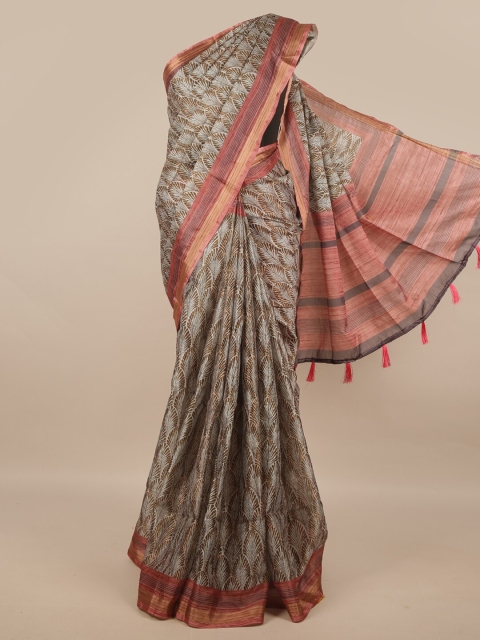 

Pothys Brown & Pink Ethnic Motifs Jute Silk Saree