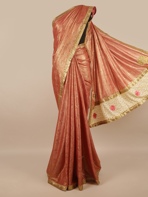 

Pothys Brown & Gold-Toned Embellished Beads and Stones Saree