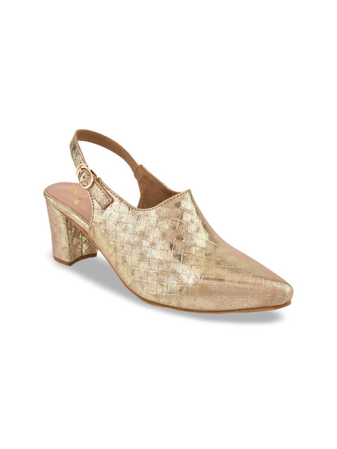 

Stelatoes Gold-Toned Textured PU Block Pumps