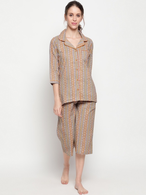 

THE NKS PLUS Women Yellow & Grey Printed Night suit