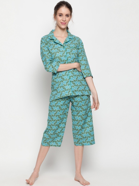 

THE NKS PLUS Women Sea Green & Blue Printed Night suit