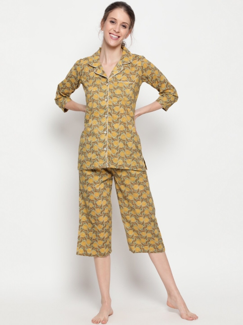 

THE NKS PLUS Women Green & Brown Printed Night suit
