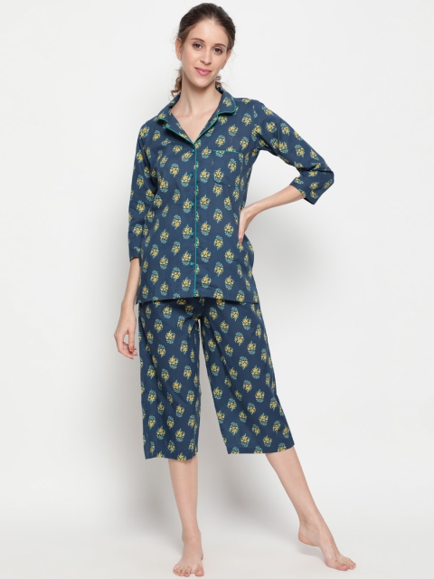 

THE NKS PLUS Women Green Printed Cotton Nightsuit