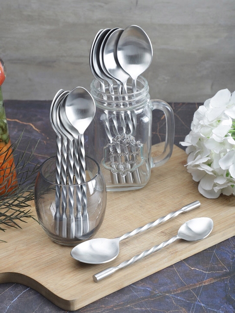 

VarEesha Set of 12 Twisted Matt Stainless Steel Spoons, Silver