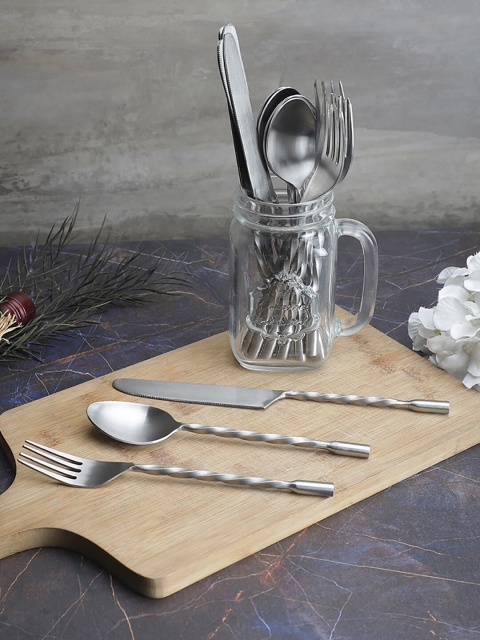 

VarEesha Set of 18 Twisted Matt Stainless Steel Cutlery, Silver