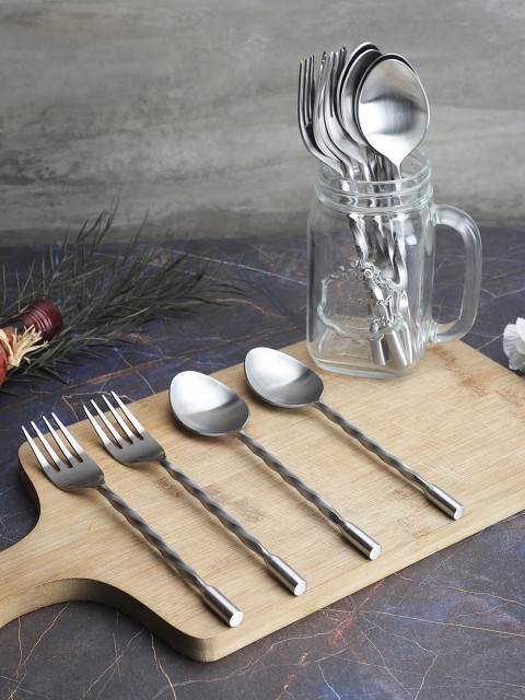 

VarEesha Set of 12 Silver-Toned Twisted Matt Stainless Steel Cutlery Set