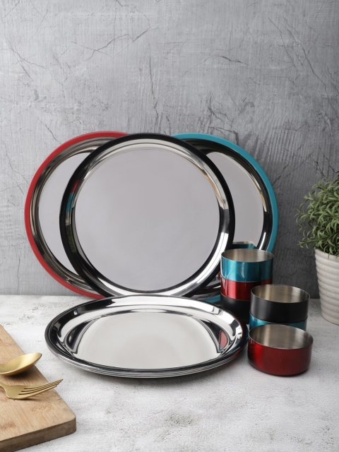 

VarEesha Multicoloured & 12 Pieces Stainless Steel Glossy Dinner Set, Multi