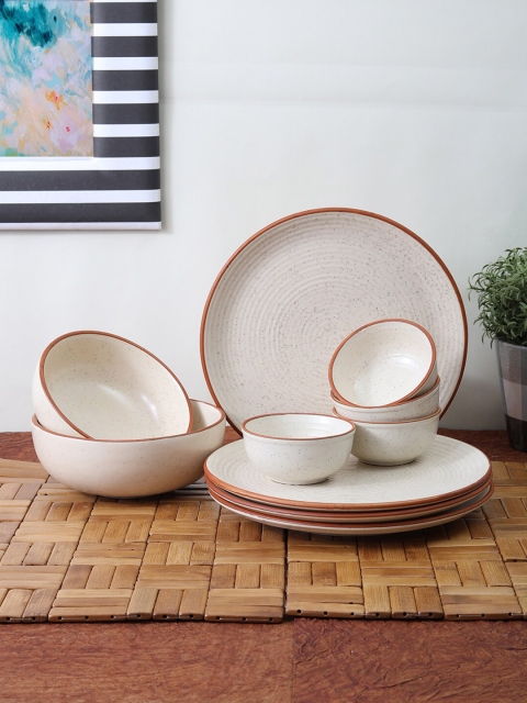 

VarEesha White & Brown 10 Pieces Ceramic Glossy Dinner Set