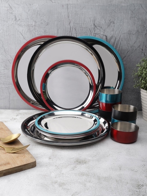 

VarEesha Blue & Black Pieces Handcrafted and Hand Painted Stainless Steel Glossy Dinner Set