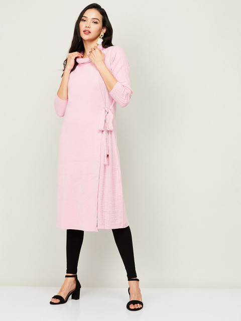 

Colour Me by Melange Pink Acrylic Cowl Neck Tunic