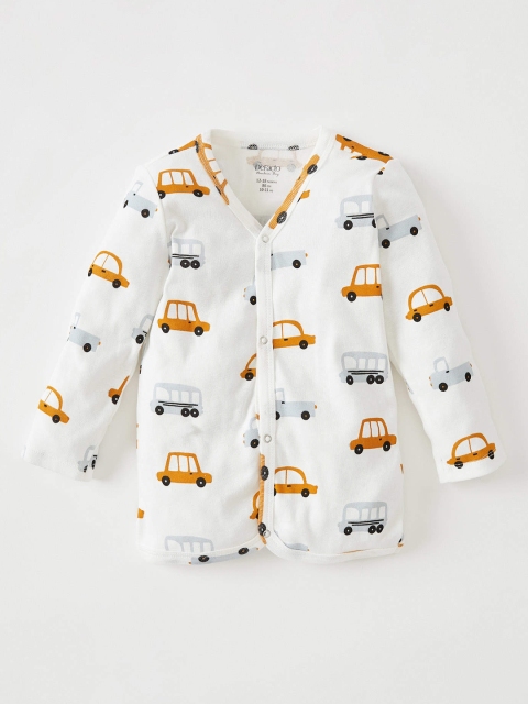 

DeFacto Boys White & Mustard Yellow Cotton Car Print Cardigan