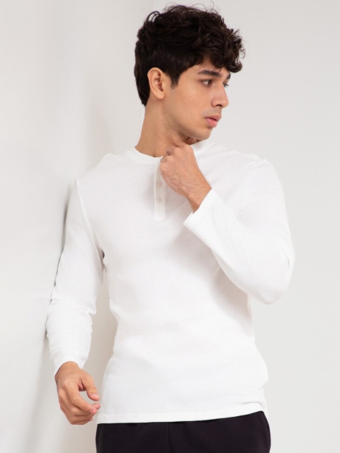 

ORIGIN BY ZALORA Men White Solid Henley Neck Cotton T Shirt