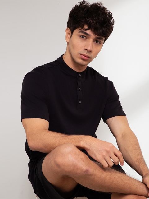 

ORIGIN BY ZALORA Men Black Henley Neck Organic Cotton T-shirt