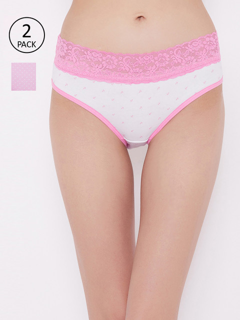 

Clovia Pack Of 2 Cotton Printed Hipster Briefs COMPN1243S, White