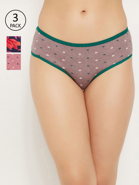 

Clovia Women Pack Of 3 Printed Cotton Hipster Briefs, Grey