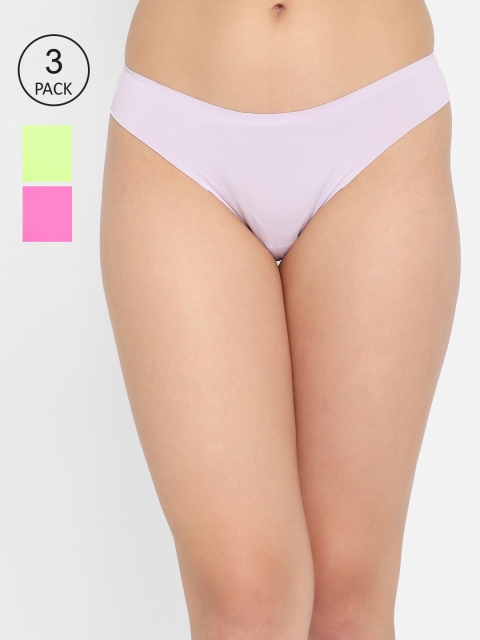 

Clovia Pack Of 3 Solid Seamless Laser Cut Bikini Briefs COMPN1269S, Multi