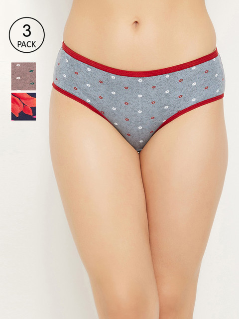 

Clovia Pack of 3 Printed Hipster Briefs COMPN1275S, Grey