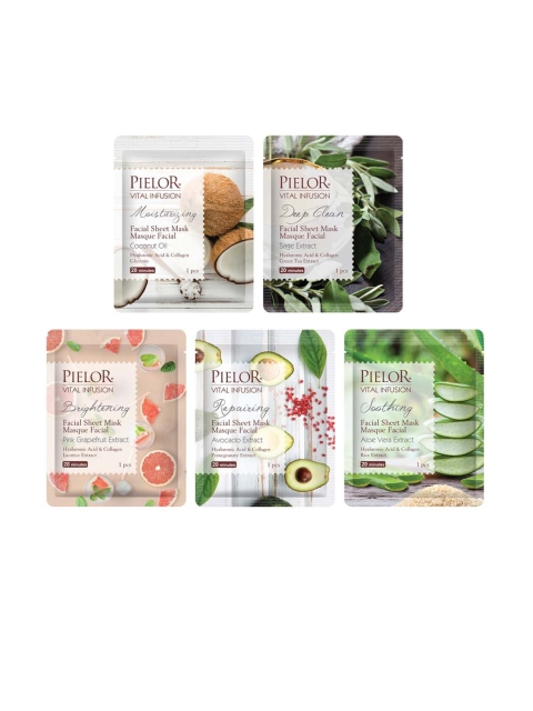 

PIELOR Set Of 5 White Facial Sheet Mask 25 ml, Multi