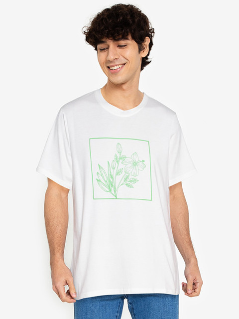 

ZALORA BASICS Men White & Green Floral Printed T-shirt