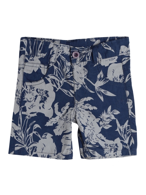 

612 league Boys Navy Blue Floral Printed Shorts