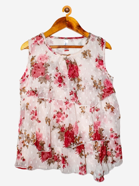 

KiddoPanti White Floral Print Georgette Top