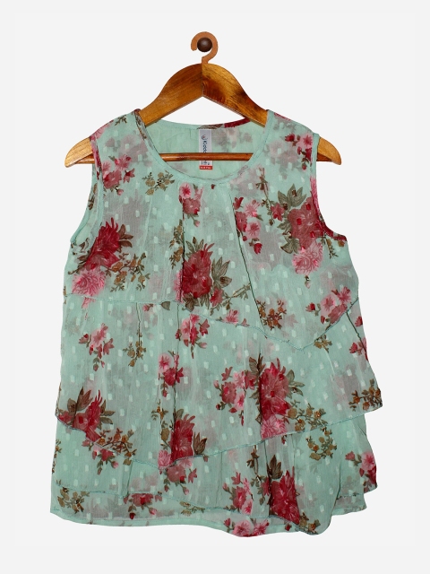 

KiddoPanti Green Floral Print Georgette Top