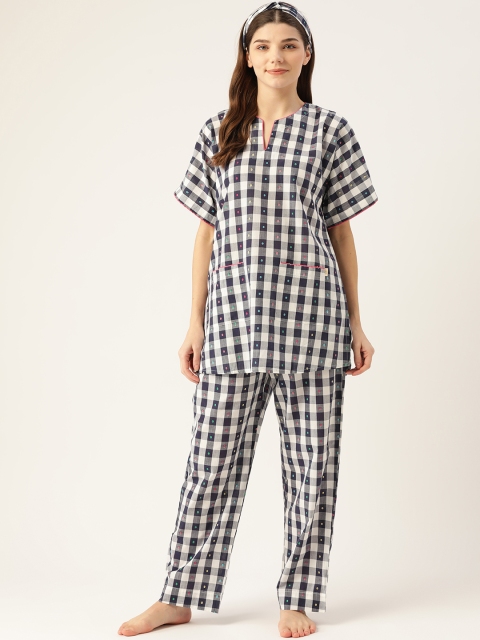 

DREAMSS BY SHILPA SHETTY Women Navy Blue & White Checked Night suit