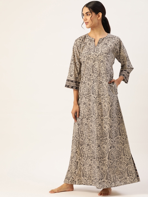 

DREAMSS BY SHILPA SHETTY Women Beige & Brown Printed Maxi Nightdress