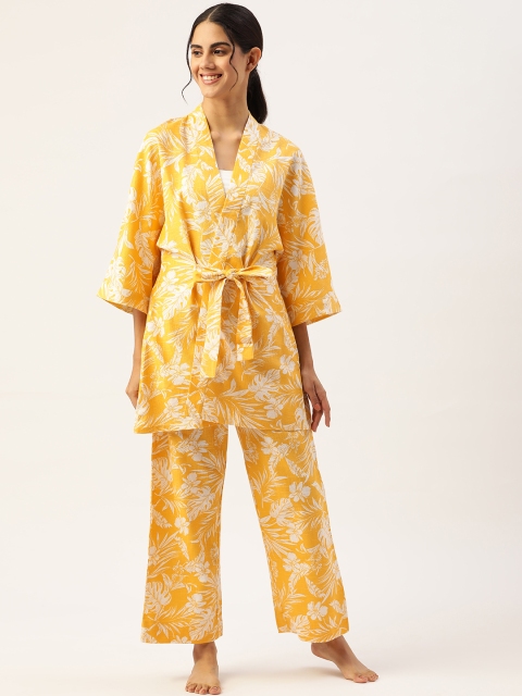 

DREAMSS BY SHILPA SHETTY Women Yellow & White Printed Night suit