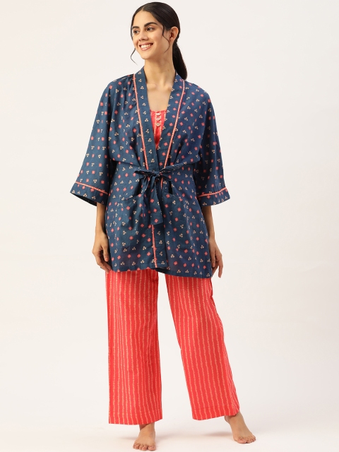 

DREAMSS BY SHILPA SHETTY Women Blue & Red Printed Night suit