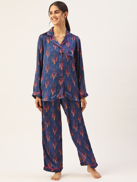 

DREAMSS BY SHILPA SHETTY Women Blue & Red Printed Night suit