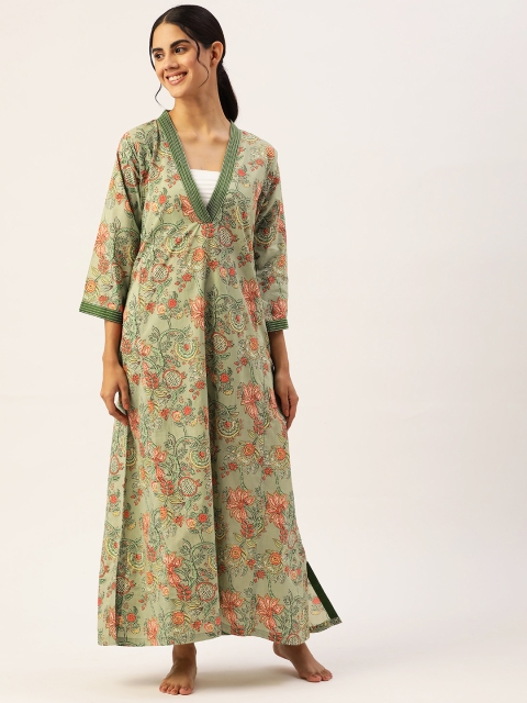 

DREAMSS BY SHILPA SHETTY Green & Orange Printed Maxi Nightdress