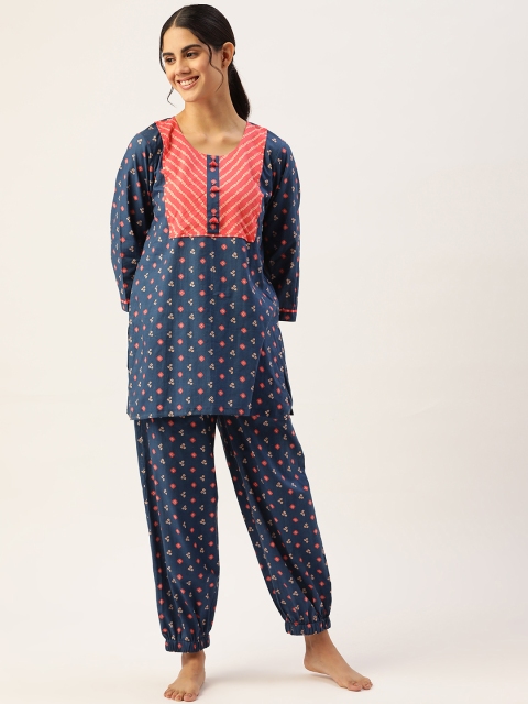

DREAMSS BY SHILPA SHETTY Women Blue & Red Printed Night suit