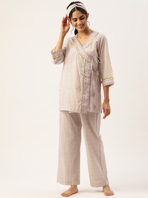 

DREAMSS BY SHILPA SHETTY Women Beige & Lavender Printed Night suit