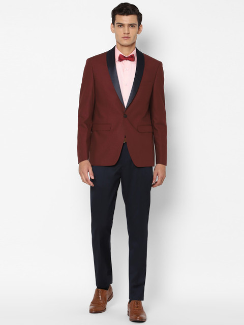 

Allen Solly Men Maroon & Navy Blue Solid Slim-Fit Tuxedo Two-Piece Party Suit