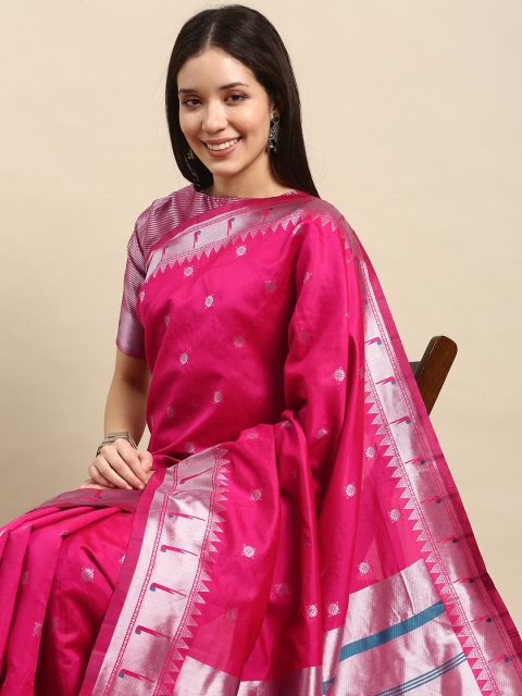 

all about you Fuchsia & Grey Woven Design Zari Silk Blend Saree