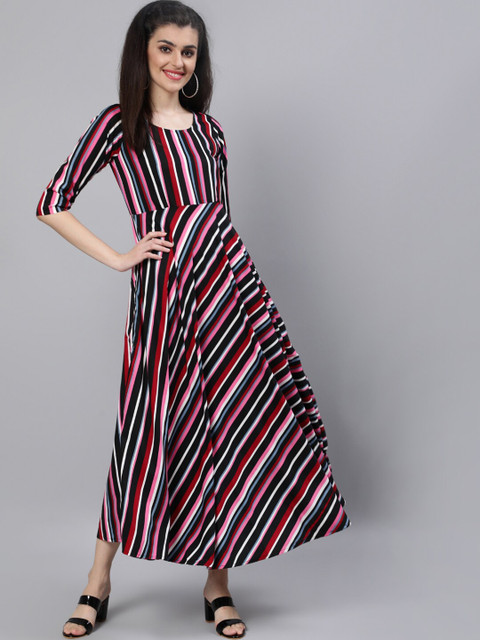 

AASI - HOUSE OF NAYO Women Black Striped Crepe Maxi Dress