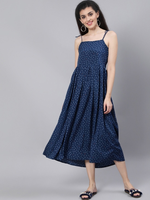 

AASI - HOUSE OF NAYO Navy Blue Crepe A-Line Midi Dress