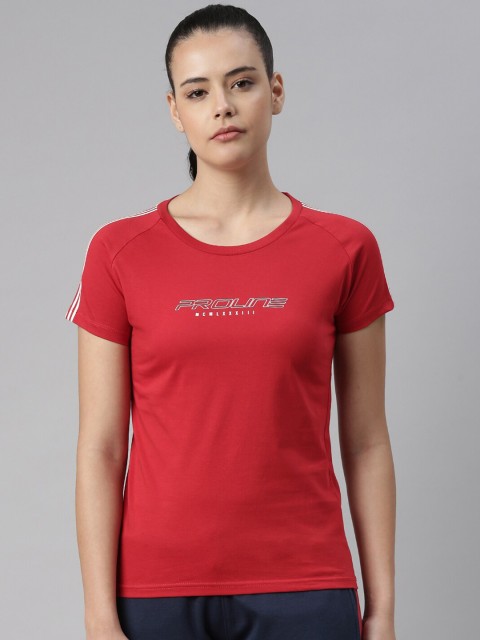 

Proline Women Red & White Brand Logo Printed Cotton T-shirt