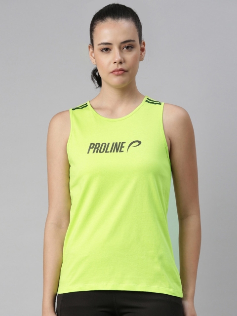 

Proline Women Fluorescent Green Brand Logo Printed T-shirt