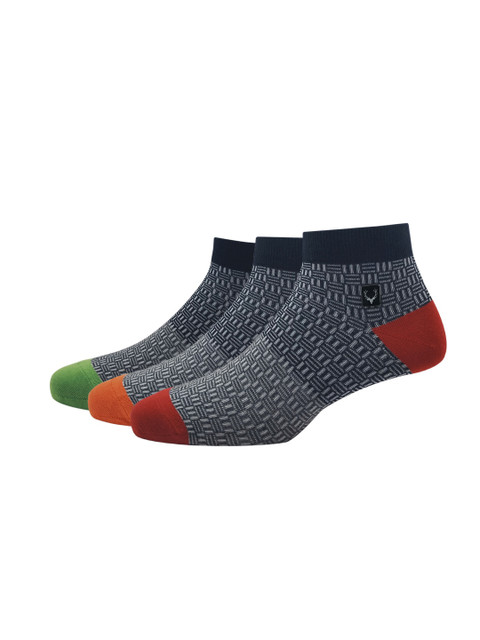 

Allen Solly Men Set Of 3 Patterned Ankle Length Cotton Socks, Black