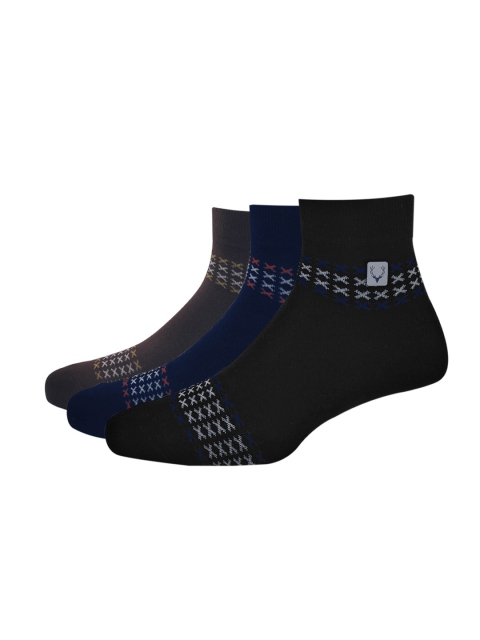 

Allen Solly Men Black, Navy & Brown Pack of 3 Cotton Quarter Length Socks