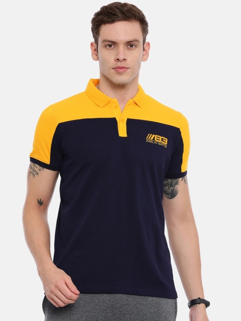 

Proline Men Navy Blue & Yellow Colourblocked Polo Collar T-shirt