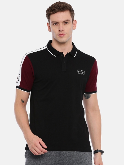 

Proline Men Black & Maroon Colourblocked Cotton Polo Collar T-shirt