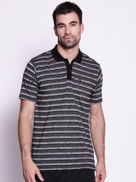 

Proline Men Black & White Striped Polo Collar Cotton T-shirt