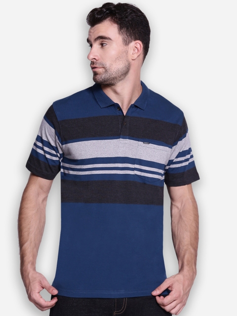 

Proline Men Blue & Black Striped Polo Collar T-shirt
