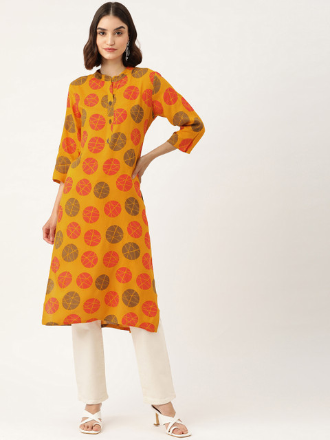 

INDYES Women Yellow & Orange Dyed Quirky Kurta