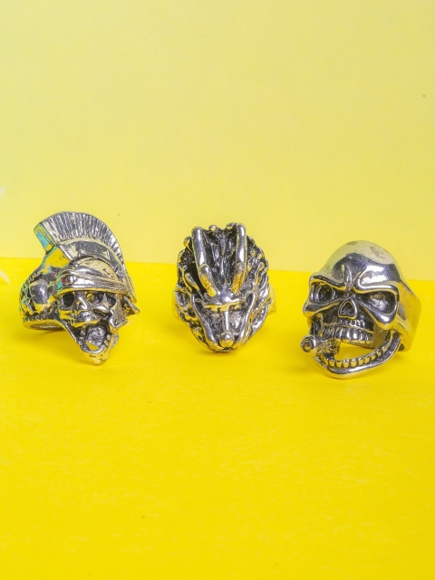 

JEWEL JUNCTION Men Set Of 3 Silver-Plated Finger Ring