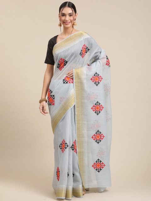 

SUTRAM Blue Ethnic Motifs Embroidered Pure Cotton Kota Saree
